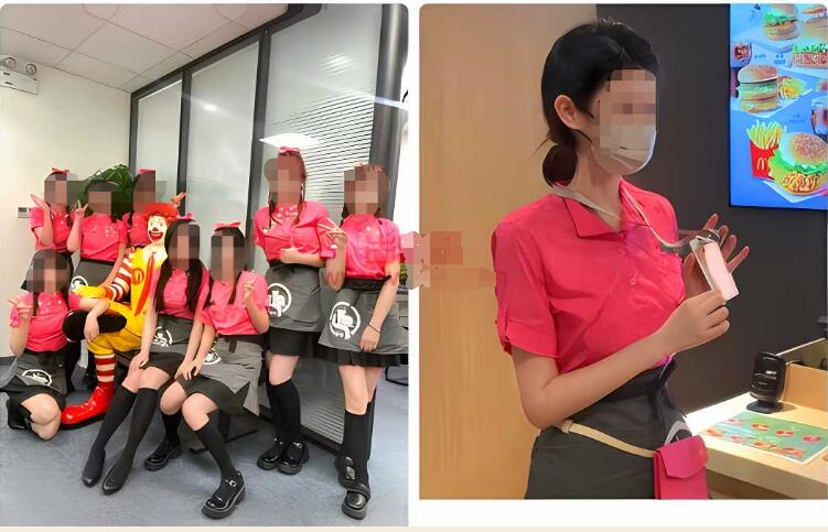 麦当劳服务员清一色制服黑丝